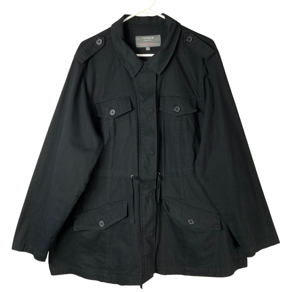 Torrid Black Utility Jacket 2X Full Zip Collared Long Sleeve Lace Up Back Edgy